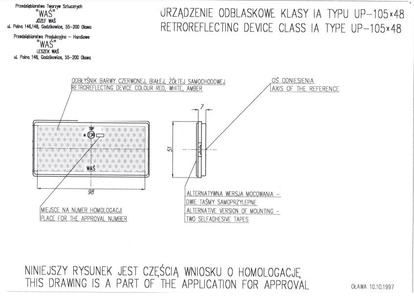 Odblask Pomarańczowy Prostokątny Boczny Up105x48 Przyklejany - zdjęcie 3