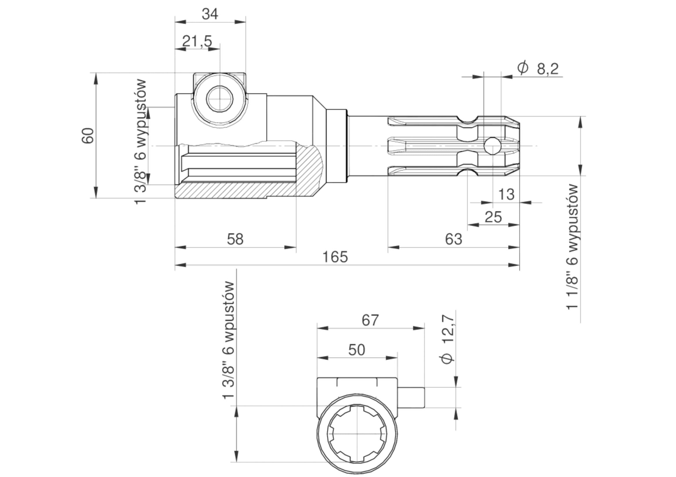 Redukcja Wałka Wom Adapter Na Trzpień 1 3/8" 6 Wpustów Na Wałek 1 1/8" 6 - zdjęcie 5