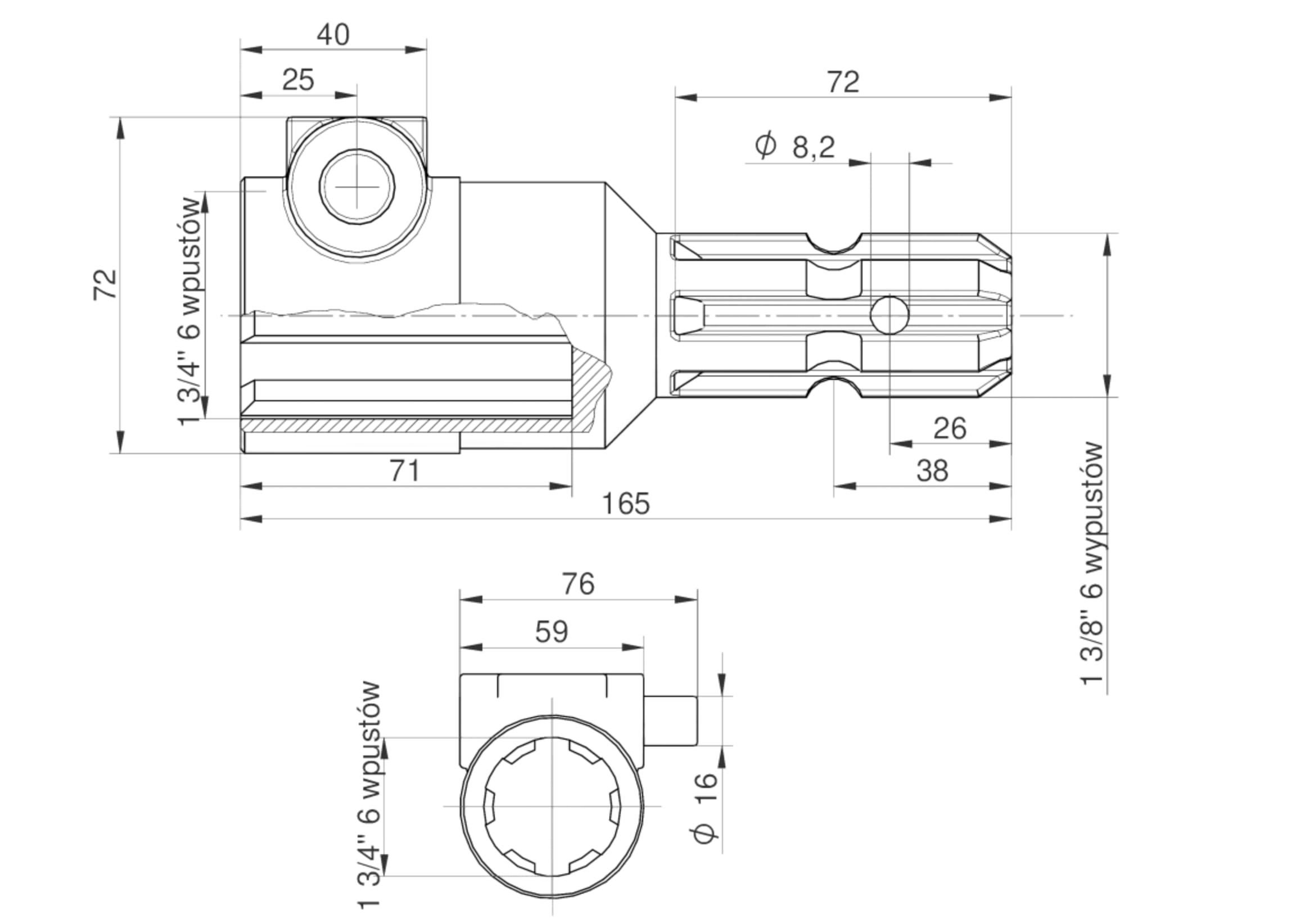Redukcja Wałka Wom Adapter Na Trzpień 1 3/4" 6 Wpustów Na Wałek 1 3/8" 6 - zdjęcie 4