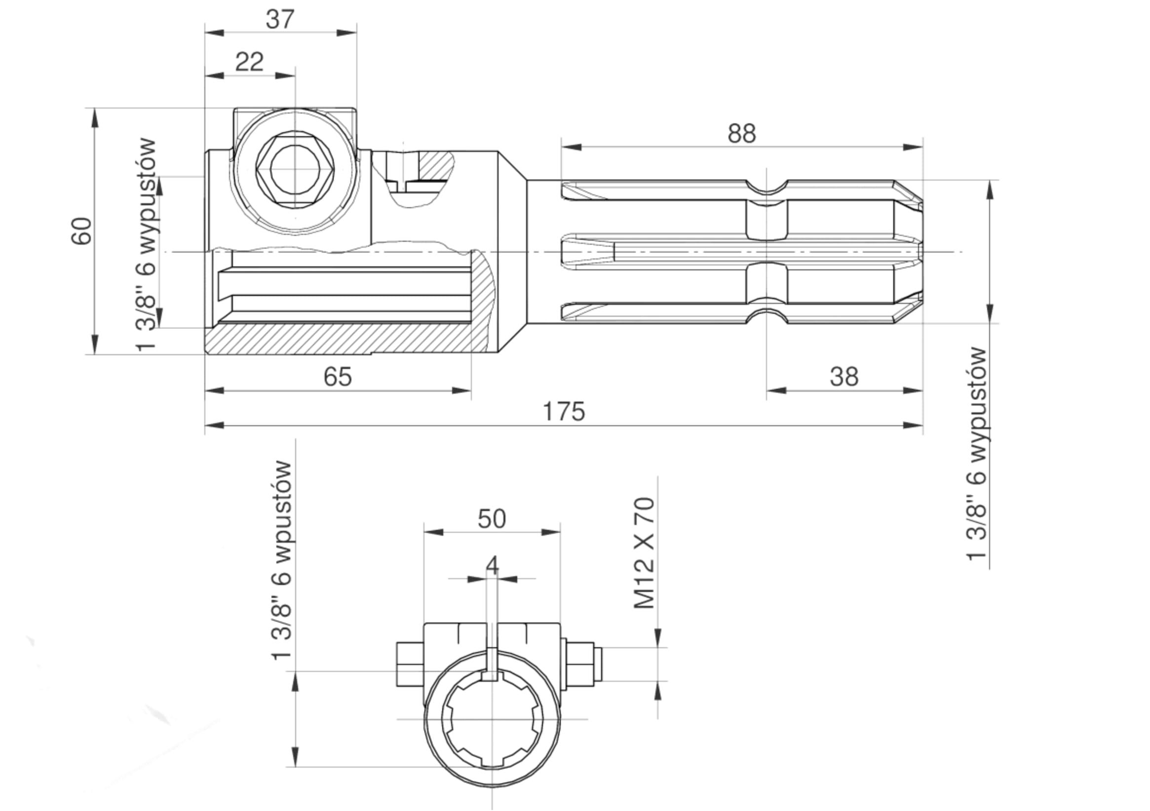Redukcja Wałka Wom Adapter Na Śrubę 1 3/8" 6 Wpustów Na Wałek 1 3/8" 6 - zdjęcie 5