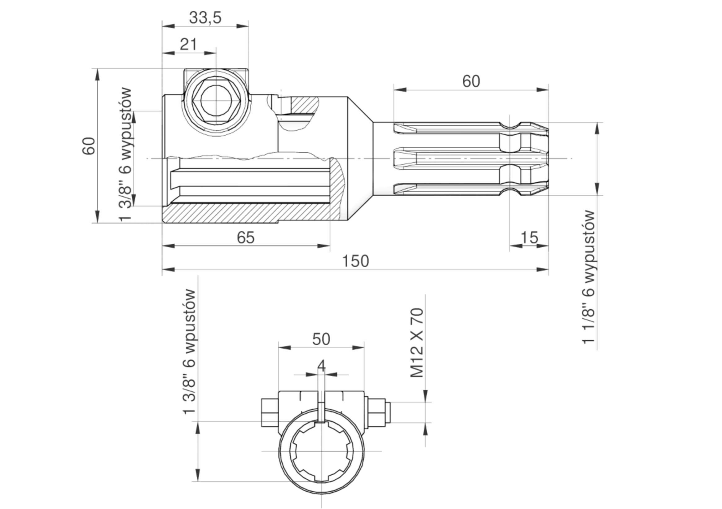 Redukcja Wałka Wom Adapter Na Śrubę 1 3/8" 6 Wpustów Na Wałek 1 1/8" 6 - zdjęcie 5