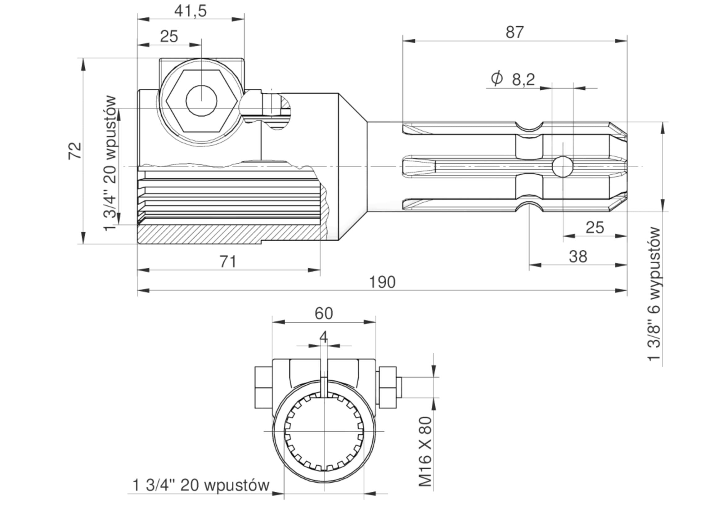 Redukcja Wałka Wom Adapter Na Śrubę 1 3/4" 20 Wpustów Na Wałek 1 3/8" 6 - zdjęcie 5