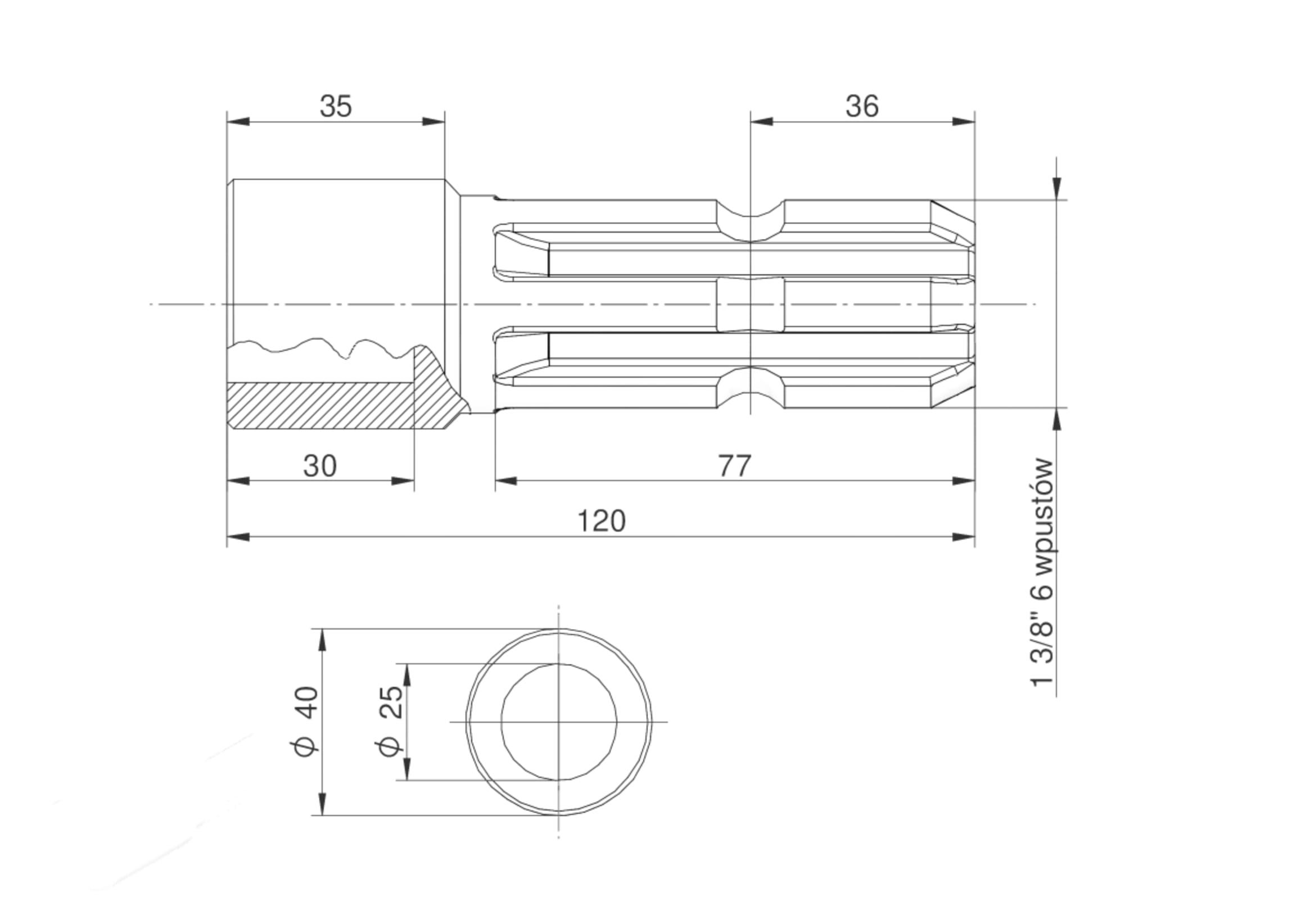 Redukcja Wałka Wom Adapter Otwór Wew Q 25 Mm Na Wałek 1 3/8" 6 Wpustów - zdjęcie 2