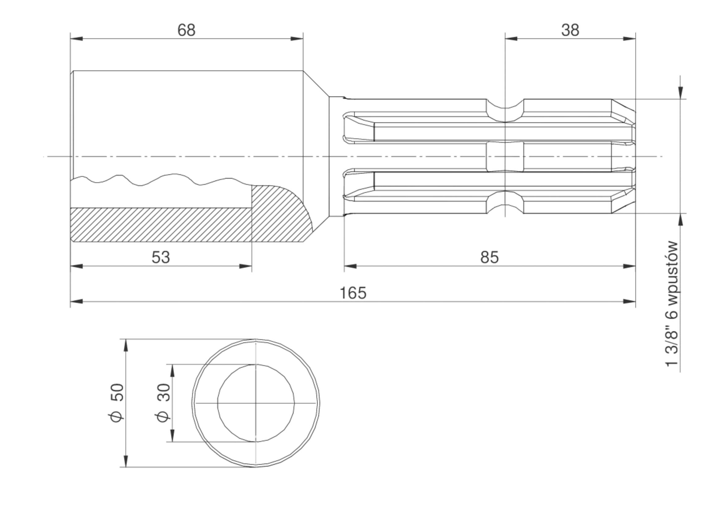 Redukcja Wałka Wom Adapter Otwór Wew Q 30 Mm Na Wałek 1 3/8" 6 Wpustów - zdjęcie 5