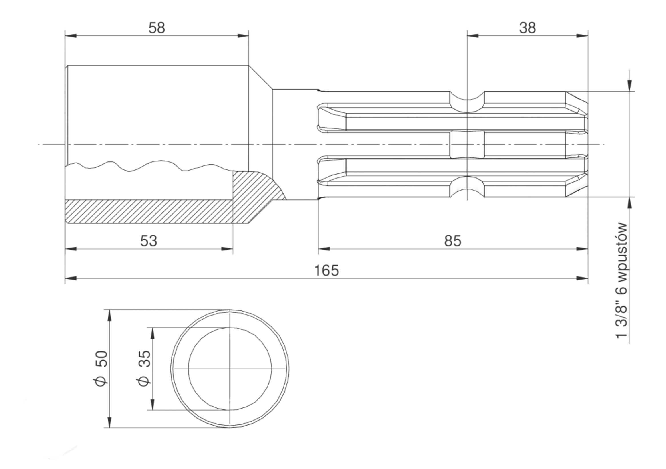 Redukcja Wałka Wom Adapter Otwór Wew Q 35 Mm Na Wałek 1 3/8" 6 Wpustów - zdjęcie 3