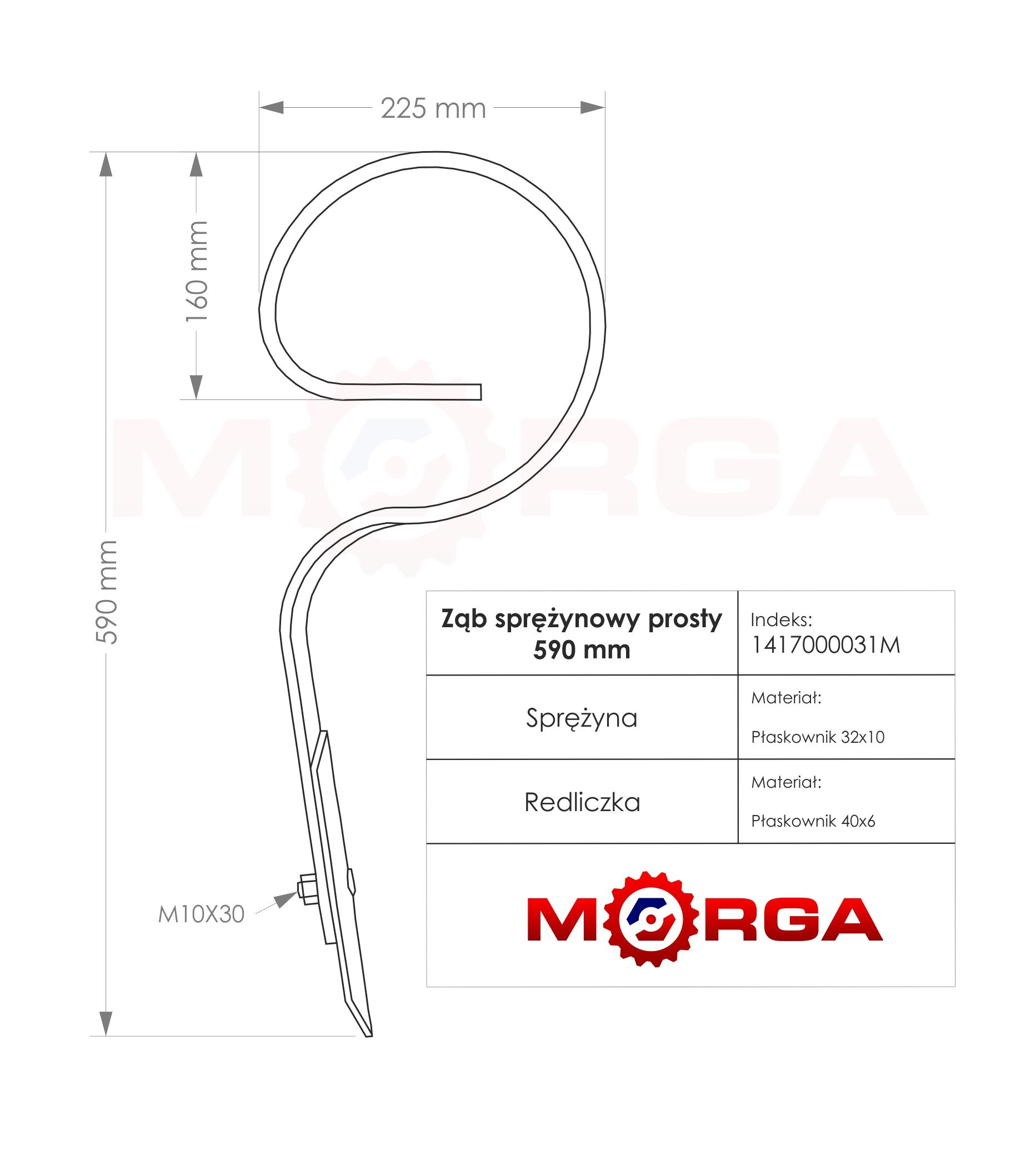 Ząb Sprężynowy Prosty Duński 590mm 32x10 Morga - zdjęcie 6