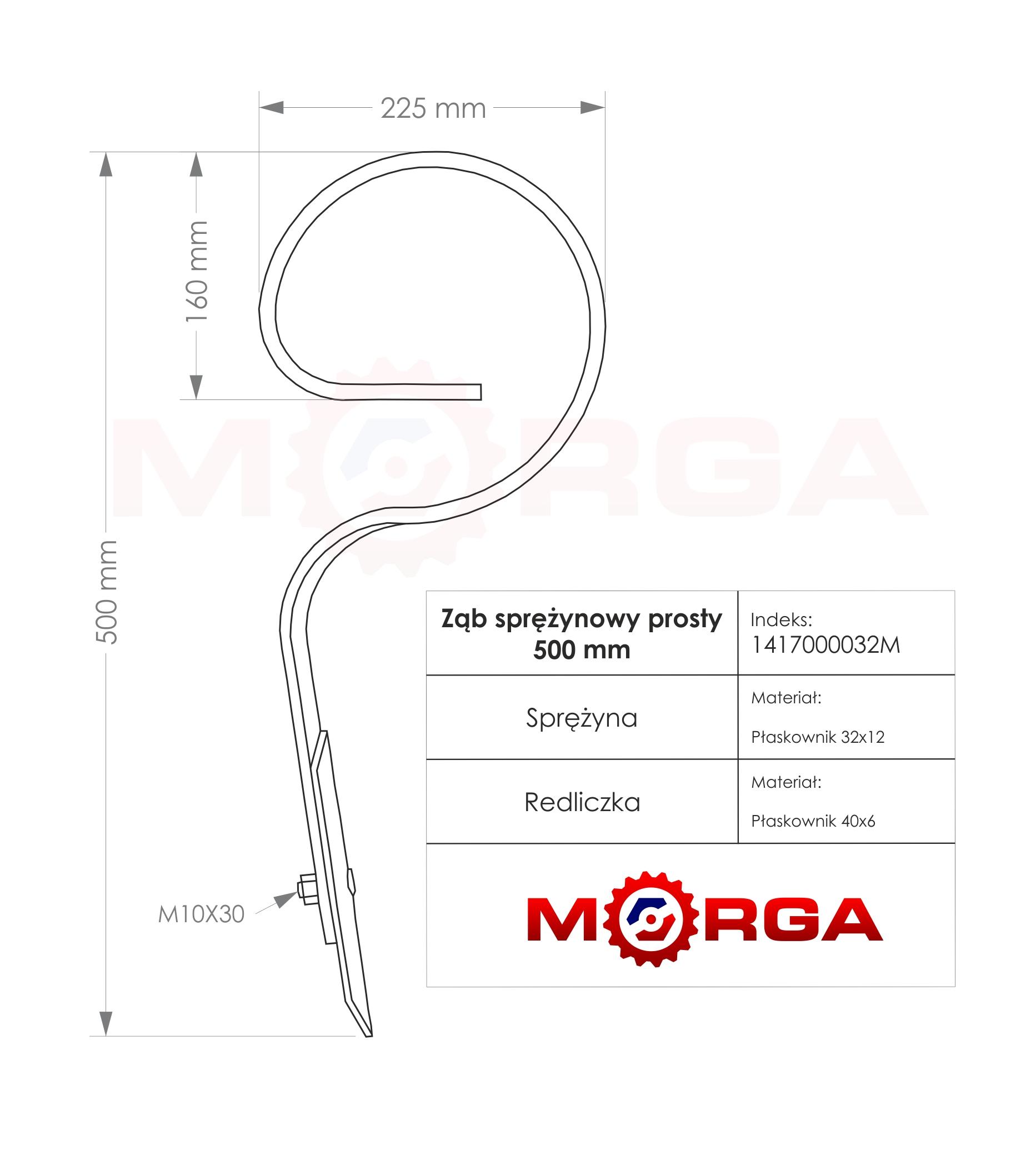 Ząb Sprężynowy Prosty Duński 500mm 32x12 Morga - zdjęcie 4