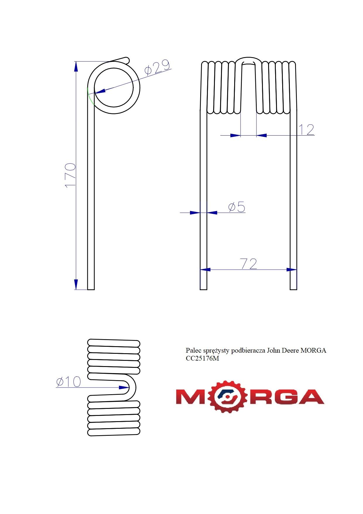 Palec Sprężysty Podbieracza John Deere Cc25176 Malowane Proszkowo Morga - zdjęcie 4