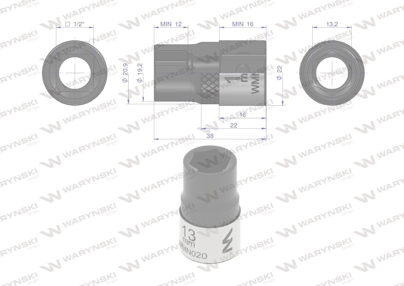 Nasadka sześciokątna 1/2" 13mm crv50bv30 din 3124 waryński - zdjęcie 4