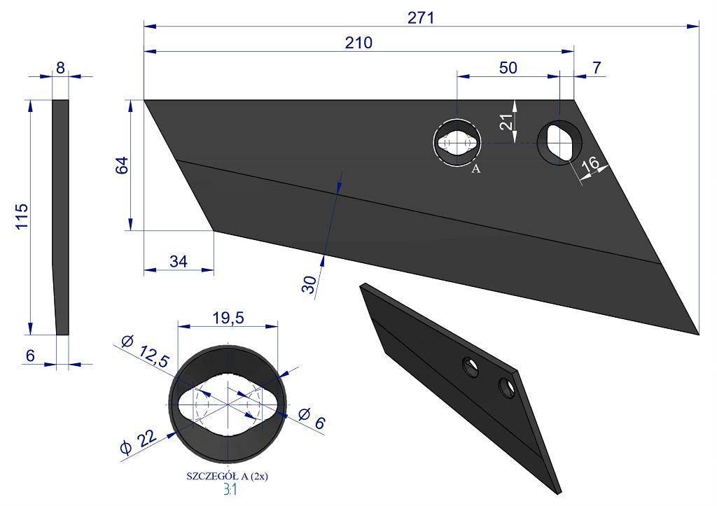 Lemiesz agregatu podorywkowego prawy 260mm/2-otwory gruber typ brodnica uni - zdjęcie 2