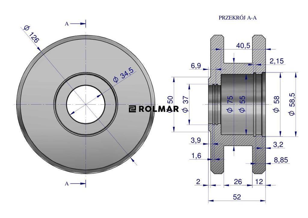 Rolka prowadząca koła podnoszącego n.typ otwór fi 55/34,5mm anna - zdjęcie 2