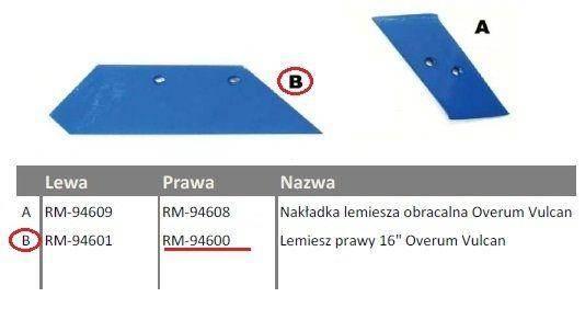 Lemiesz prawy 16" overum vulcan pasuje śruba m12x35nos 2szt - zdjęcie 2