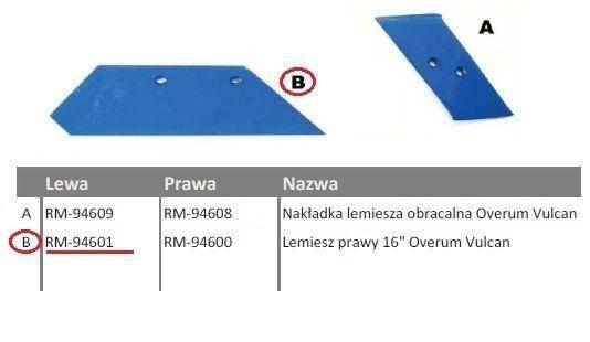 Lemiesz lewy 16" overum vulcan pasuje śruba m12x35nos 2szt - zdjęcie 2