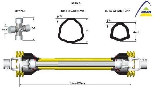 Wał przegubowo-teleskopowy 710-1050mm 620nm ce seria 5 aksan - zdjęcie 2