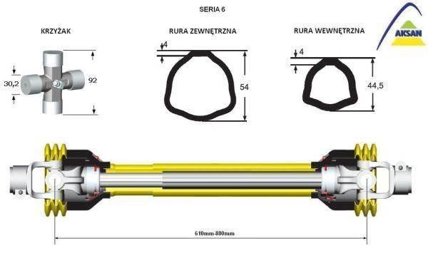 Wał przegubowo-teleskopowy 610-880mm 830n ce seria 6 aksan - zdjęcie 2