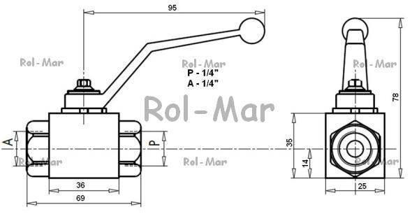 Zawór kulowy hydrauliczny dwudrożny 25 mpa 1/4" - zdjęcie 2