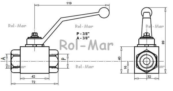 Zawór kulowy hydrauliczny dwudrożny 25 mpa 3/8" - zdjęcie 2