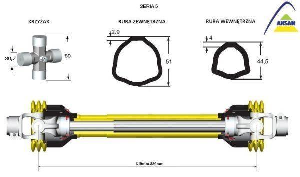 Wał przegubowo-teleskopowy 610-880mm 620nm 60230 ce seria 5 aksan - zdjęcie 2