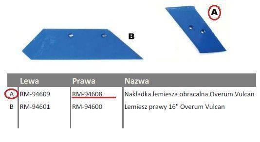 Dłutonakładka lemiesza obracalna prawa overum vulcan pasuje śruba m12x35nos - zdjęcie 2