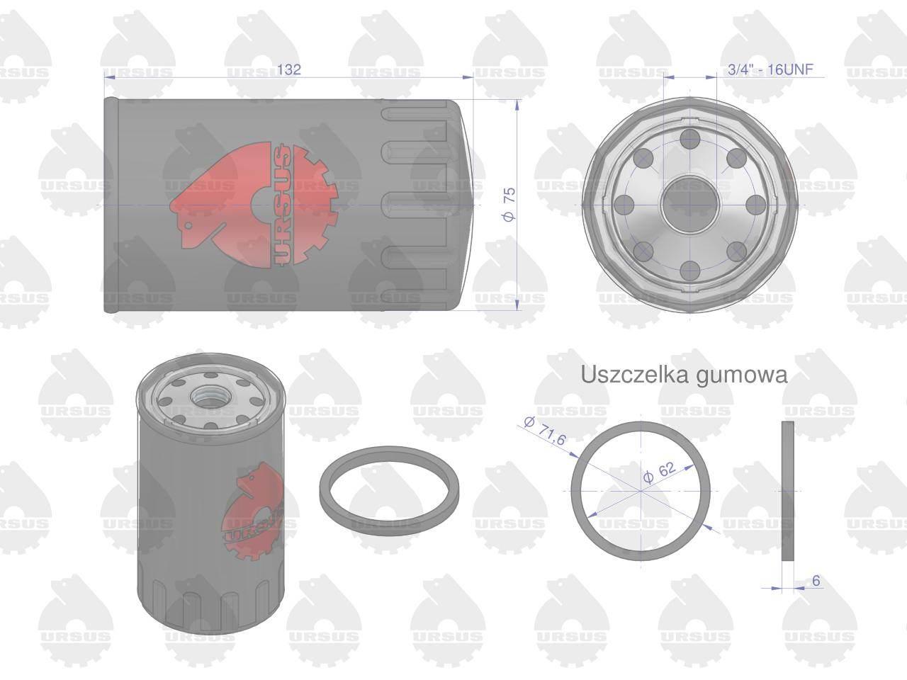 Filtr oleju pp-49 mf-3 oryginał ursus | 2654408U - zdjęcie 2