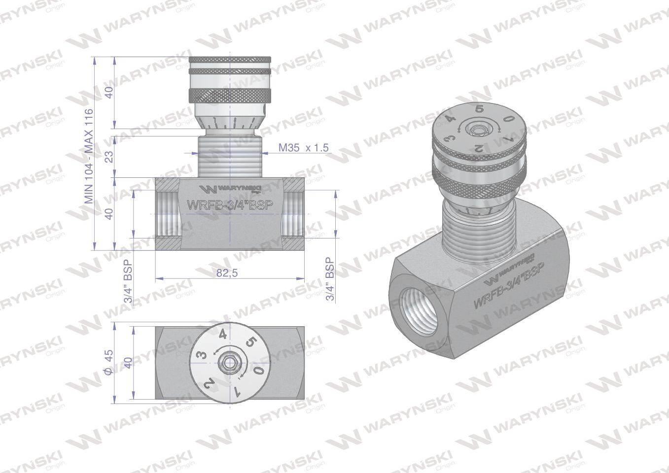 Zawór dławiący wrfb 90 3/4"bsp waryński | WRFB-3/4BSP - zdjęcie 2