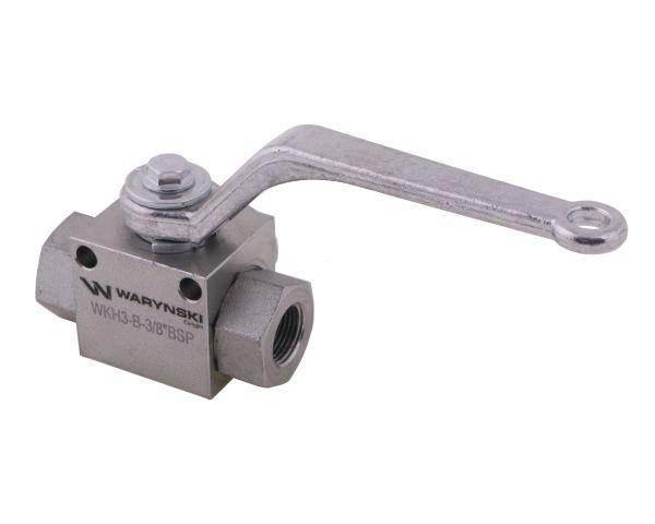 Zawór kulowy hydrauliczny 3-drogowy 3/2 3/8"bsp z otworami mocującymi 500 bar waryński