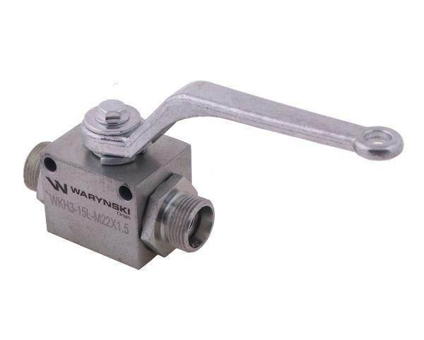 Zawór kulowy hydrauliczny 3-drogowy 3/2 m22x1.5 15l z otworami mocującymi 500 bar waryński