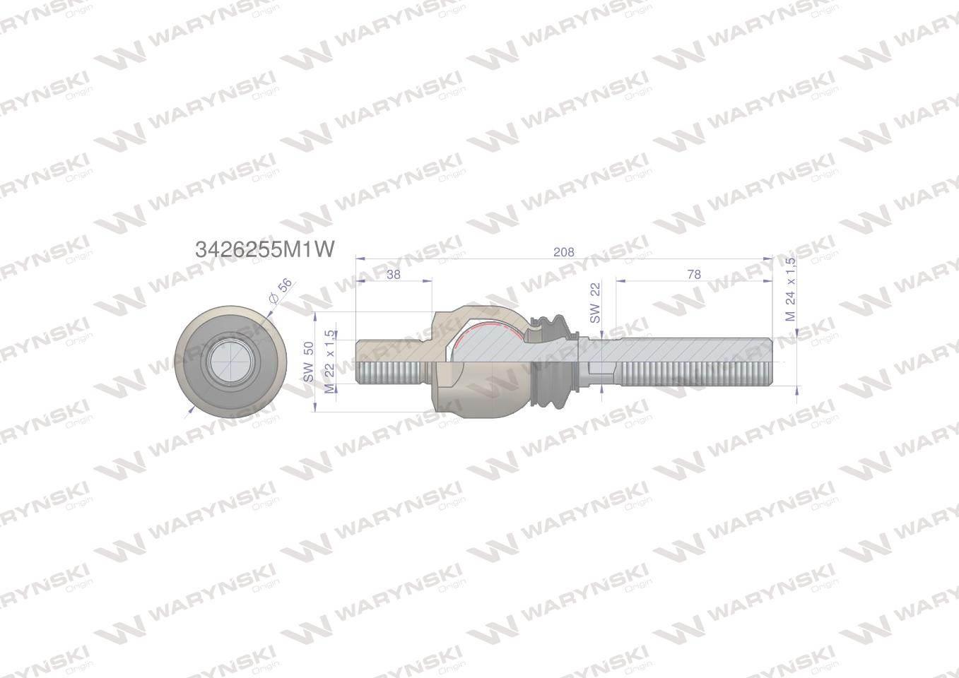 Przegub kierowniczy 208mm m22x1,5 m24x1,5 3426255m1 waryński - zdjęcie 2
