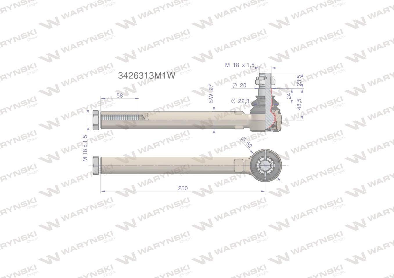 Przegub kierowniczy 250mm m18x1,5 3426313m1 waryński - zdjęcie 4