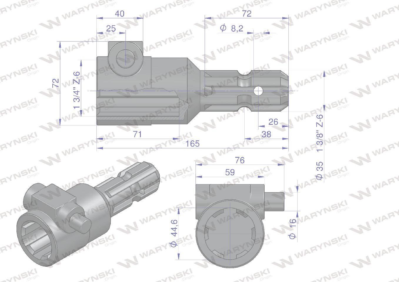 Redukcja adapter na trzpień 1 3/4" 6 wpustów na wałek 1 3/8" 6 wpustów wary - zdjęcie 4