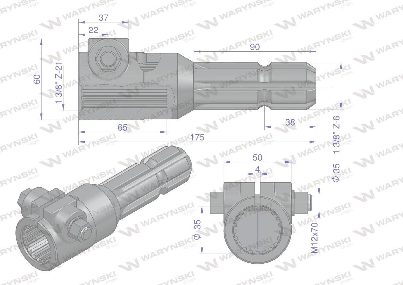 Redukcja adapter na śrubę 1 3/8" 21 wpustów na wałek 1 3/8" 6 wpustów waryń - zdjęcie 4