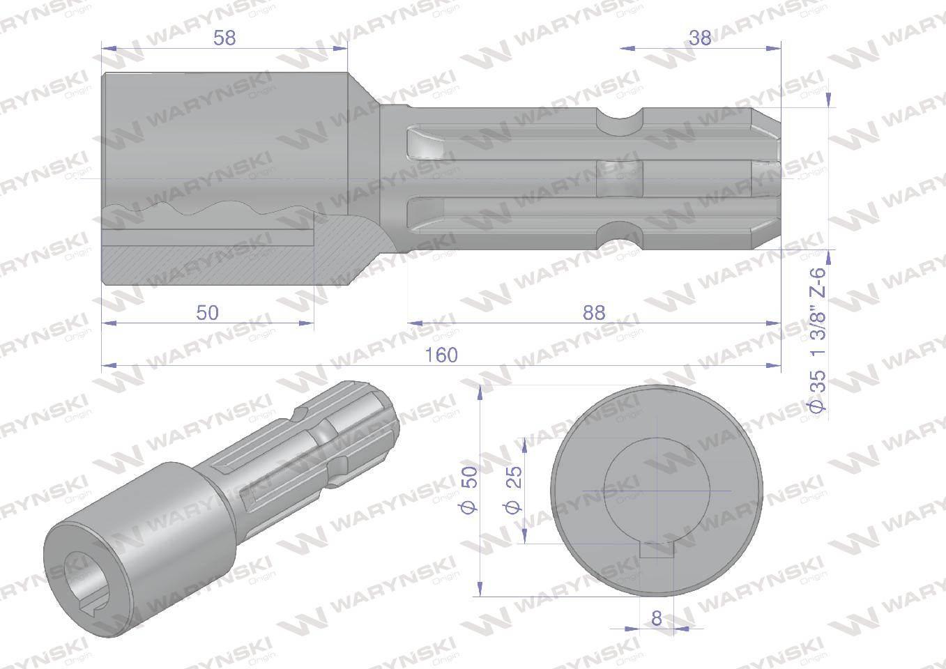 Redukcja adapter na wpust otwór wew q 25mm na wałek 1 3/8" 6 wpustów waryńs - zdjęcie 4