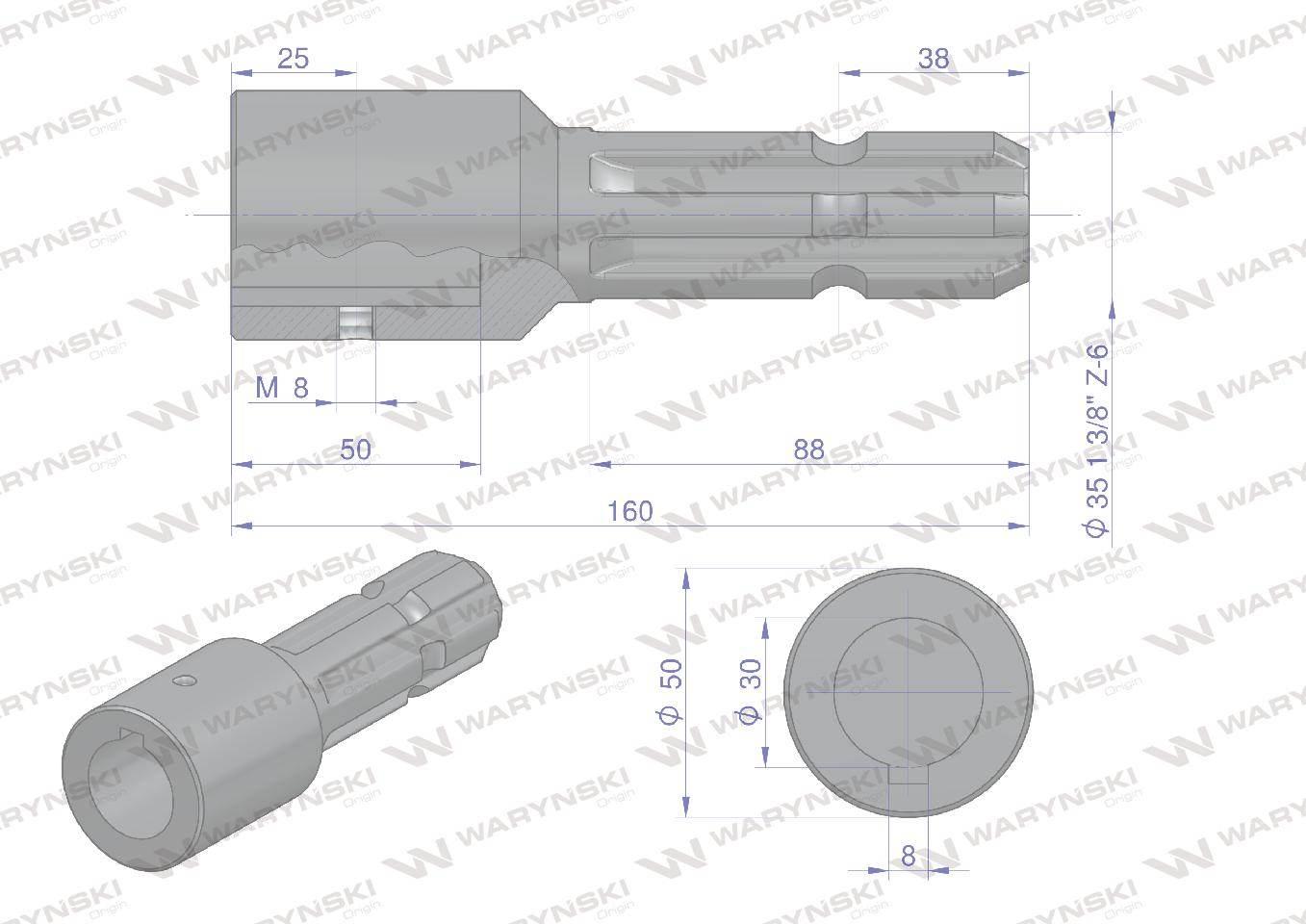 Redukcja adapter na wpust otwór wew q 30mm na wałek 1 3/8 " 6 wpustów waryń - zdjęcie 4