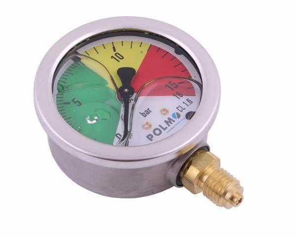 Manometr glicerynowy m63 0-16 bar gwint m12x1.5 dolne przyłącze obudowa kwa