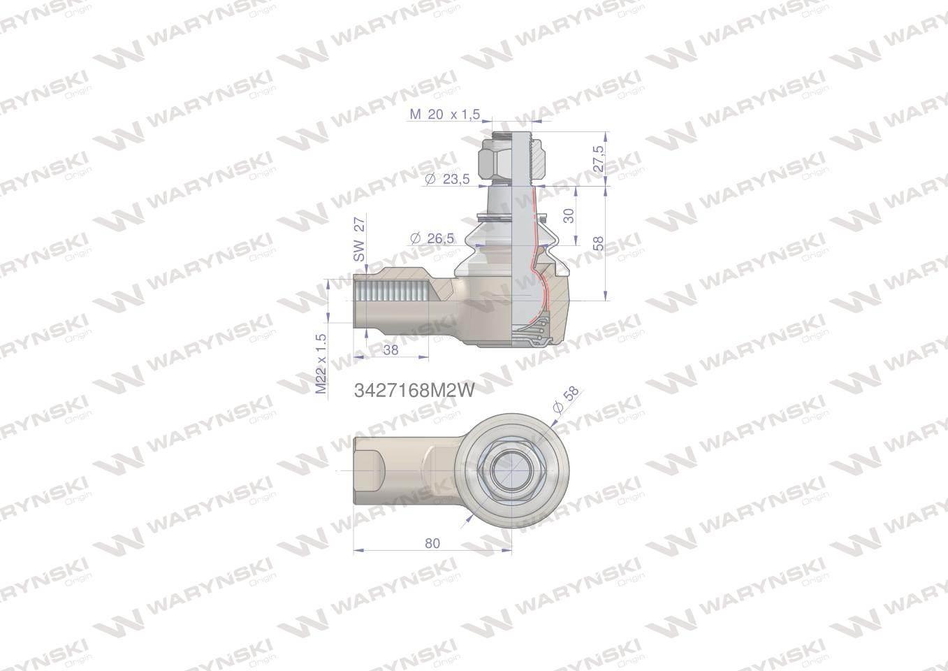 Przegub kierowniczy 80mm m22x1,5 3427168m2 waryński - zdjęcie 2