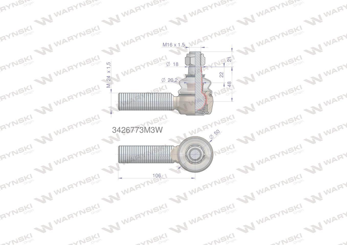 Przegub kierowniczy 106mm m24x1,5 3426773m33223997r1 waryński - zdjęcie 2