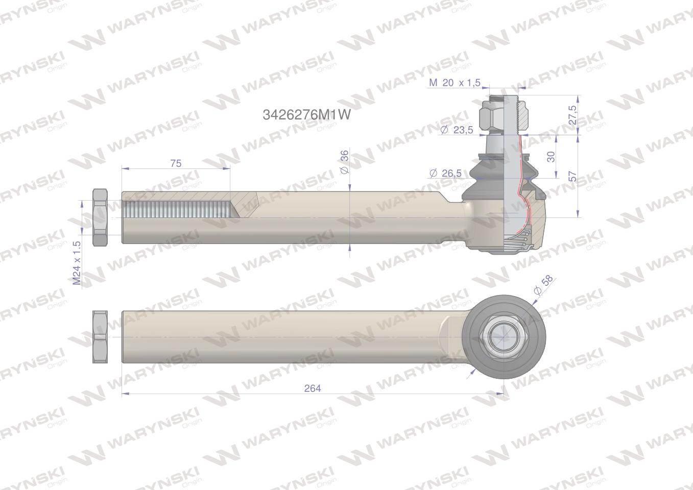 Przegub kierowniczy 264mm m24x1,5 3426276m1 waryński - zdjęcie 2