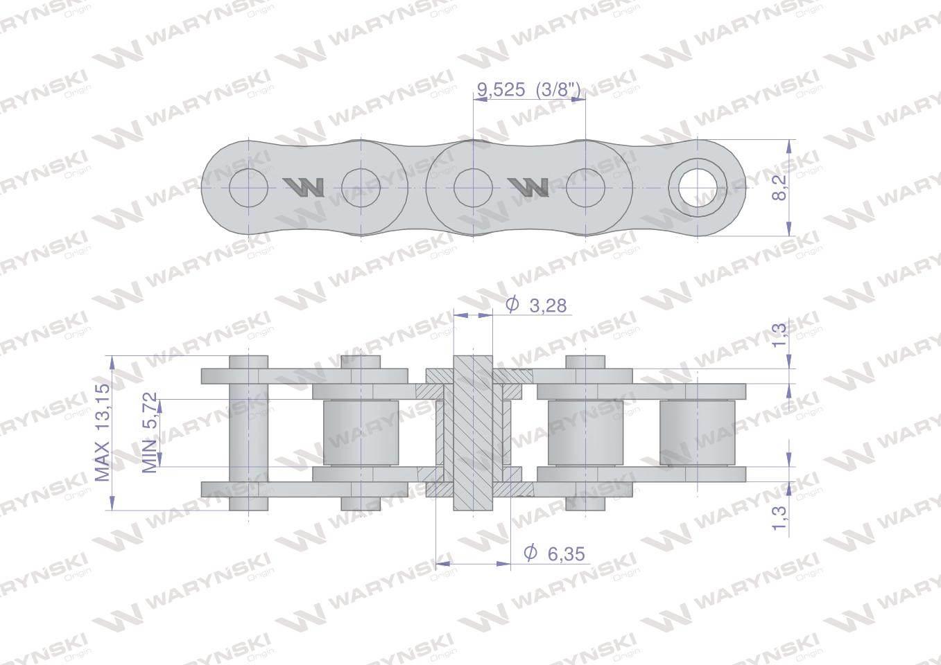 Łańcuch rolkowy 06b-1 r1 3/8 waryński po 40m - zdjęcie 2