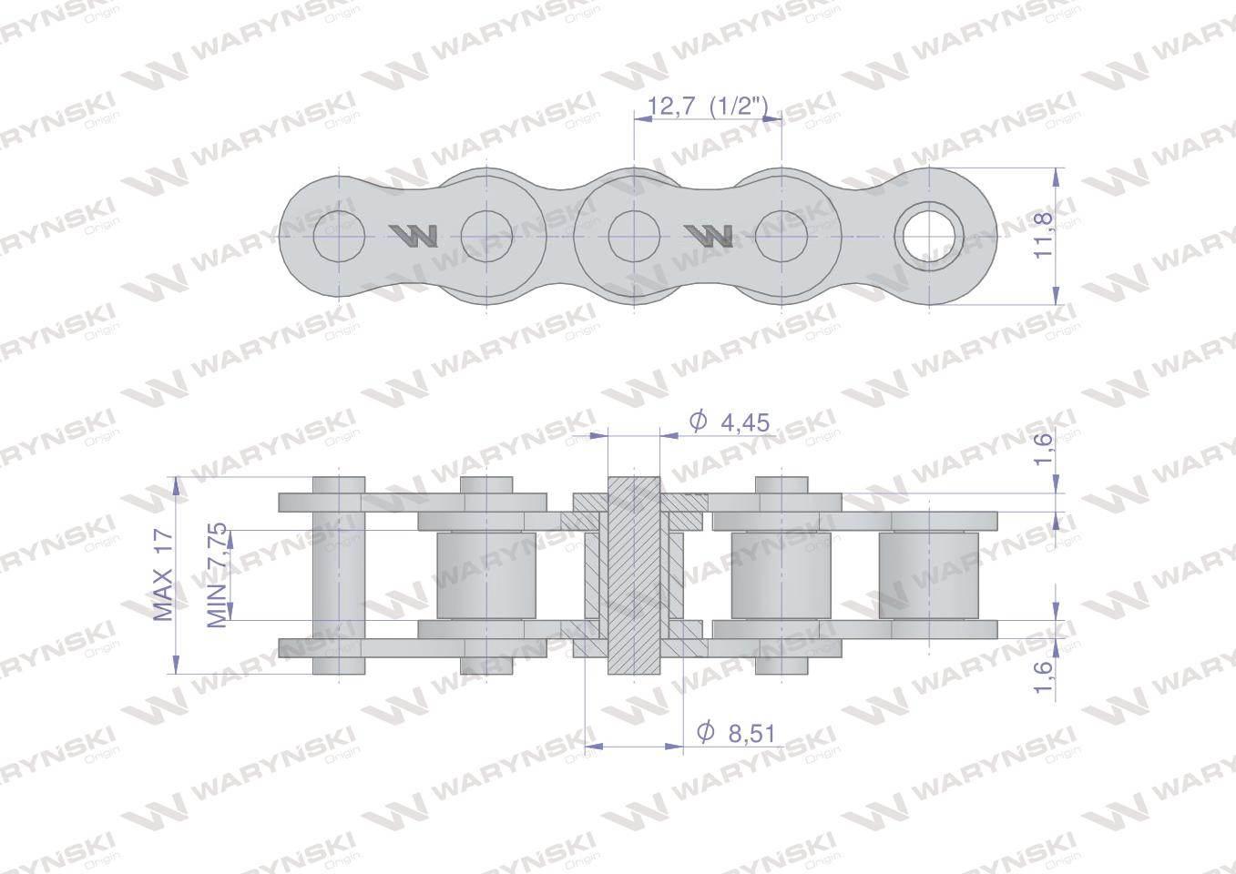 Łańcuch rolkowy 08b-1 r1 1/2 waryński po 30m - zdjęcie 2