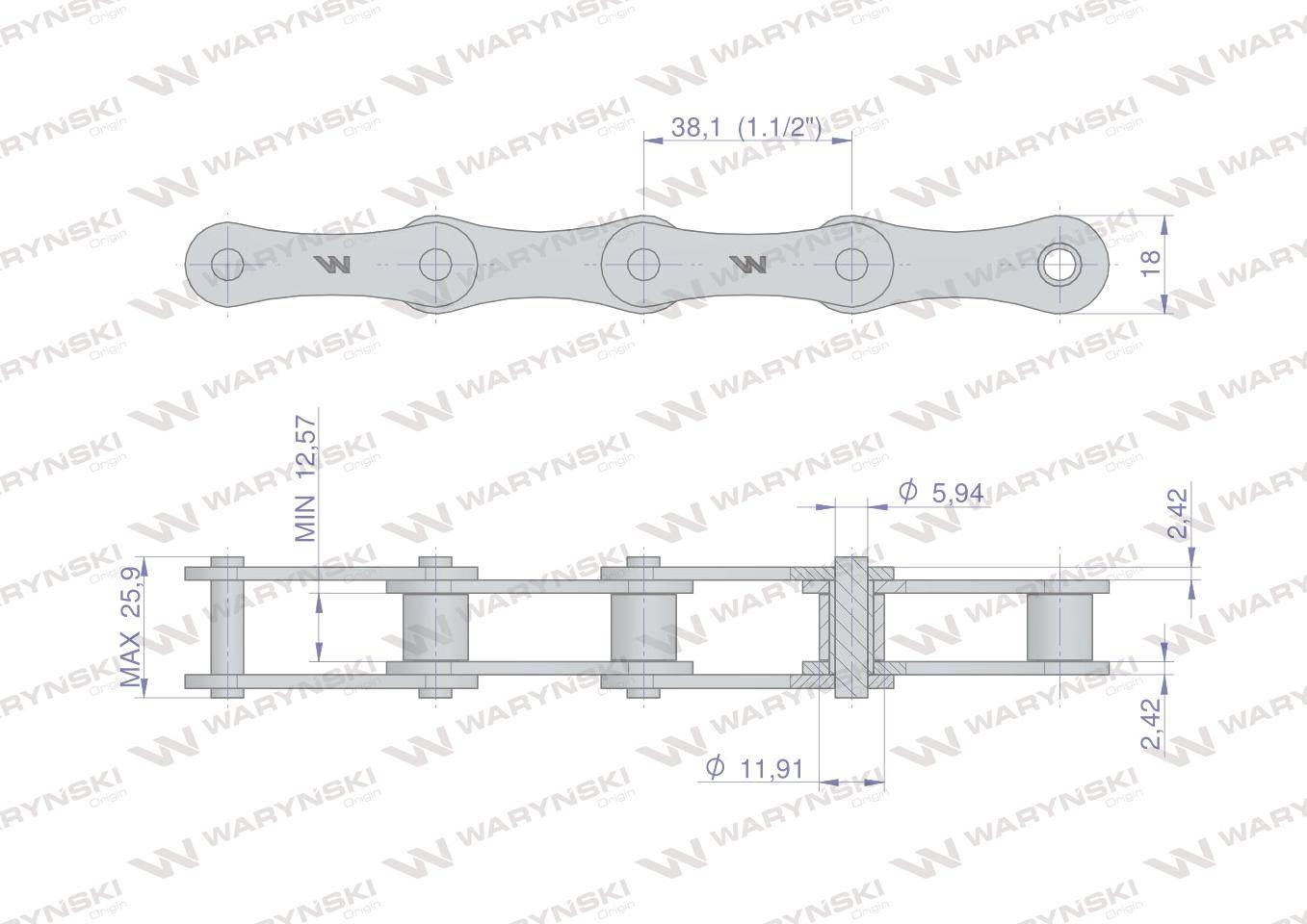 Łańcuch rolkowy 2060 212a r1 1.1/2 5 m waryński - zdjęcie 2