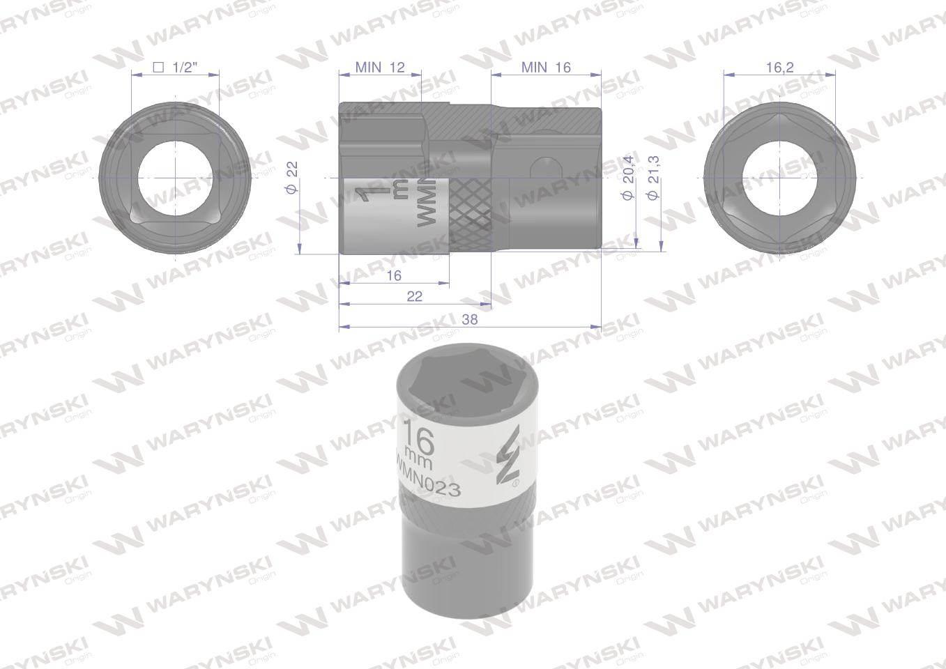 Nasadka sześciokątna 1/2" 16mm crv50bv30 din 3124 waryński - zdjęcie 4