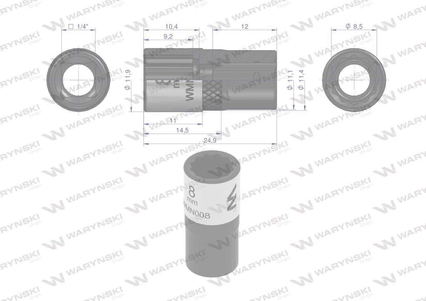 Nasadka dwunastokątna 1/4" 8mm crv50bv30 din 3124 waryński - zdjęcie 3