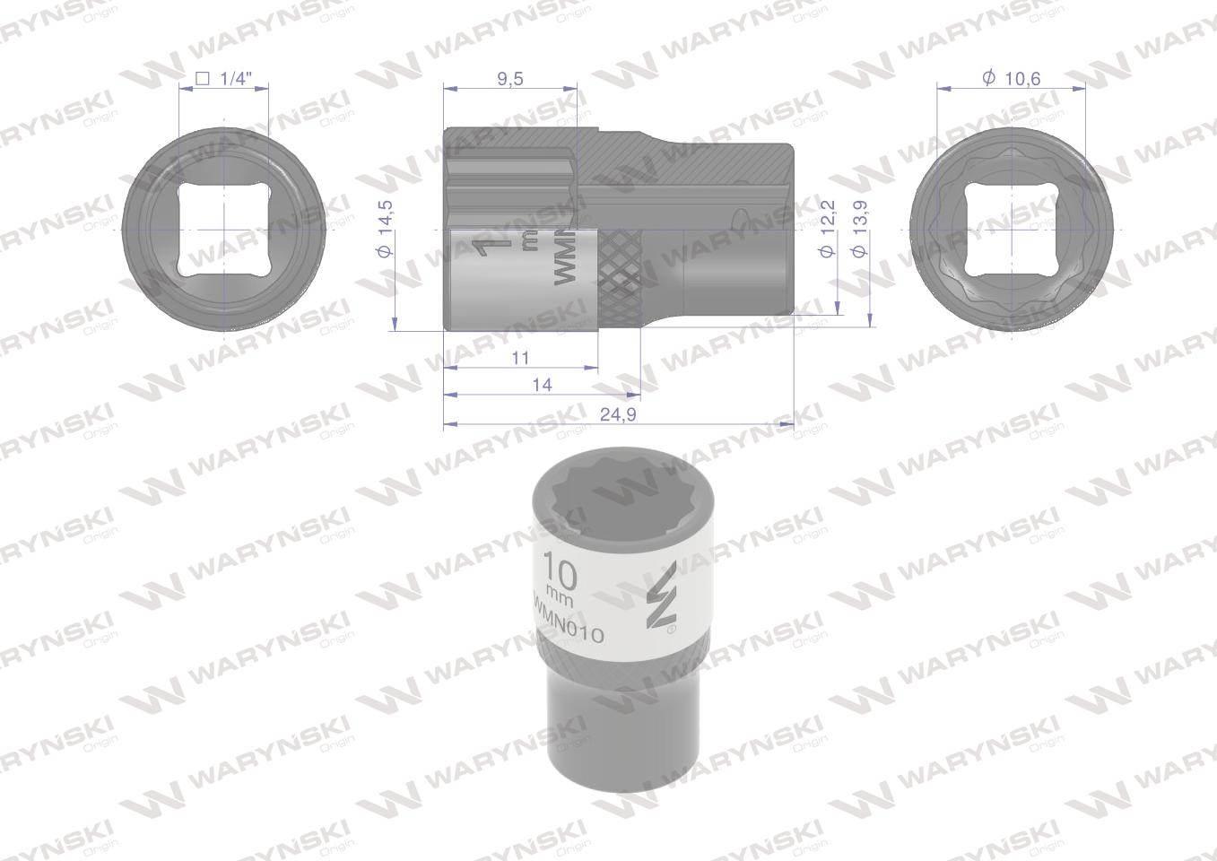 Nasadka dwunastokątna 1/4" 10mm crv50bv30 din 3124 waryński - zdjęcie 3