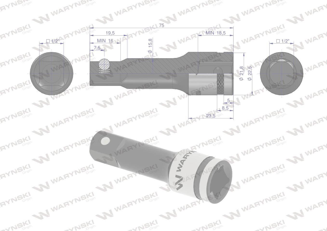 Przedłużka 1/2" 75mm waryński | WMN130 - zdjęcie 3