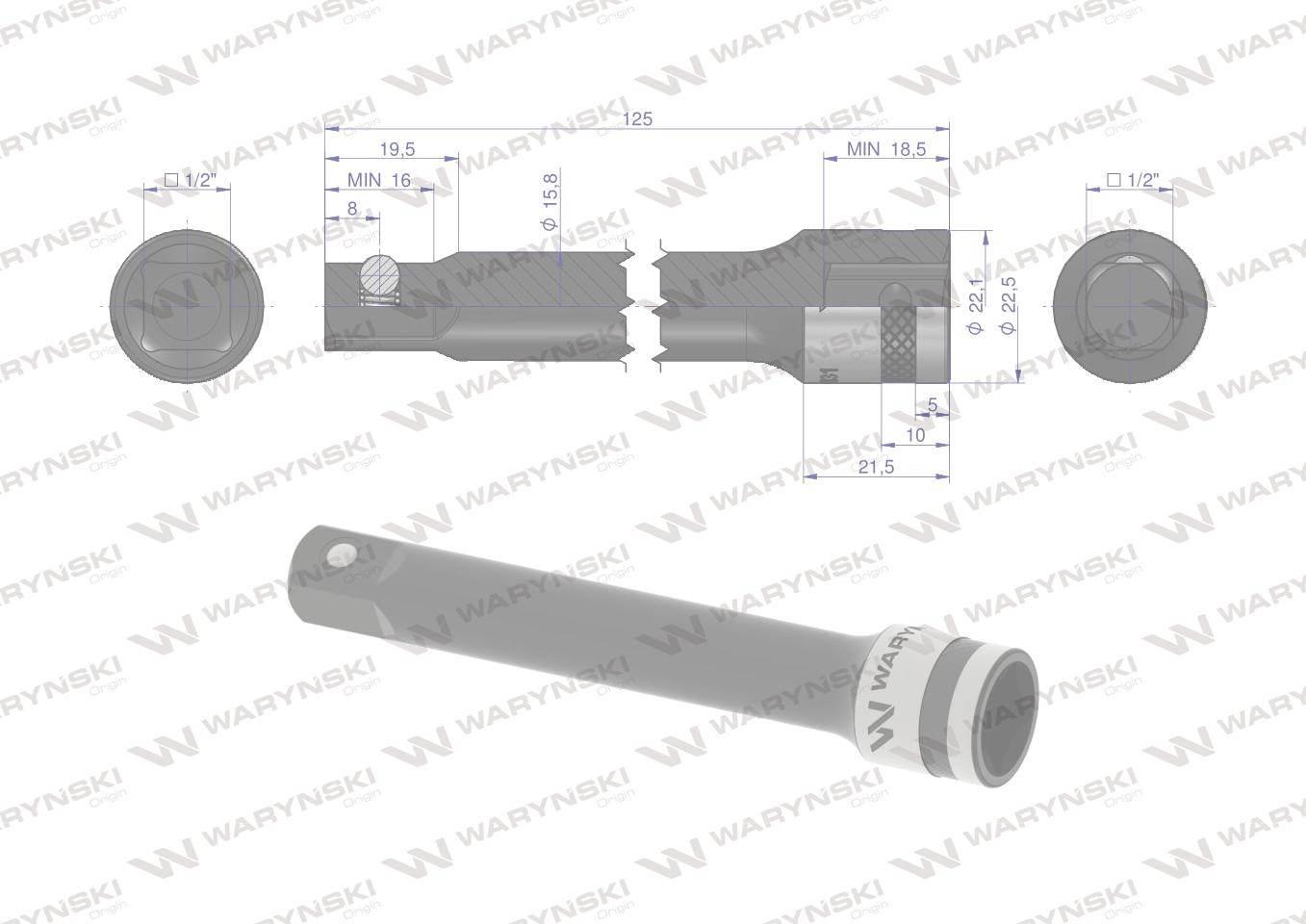 Przedłużka 1/2" 125mm waryński | WMN131 - zdjęcie 3