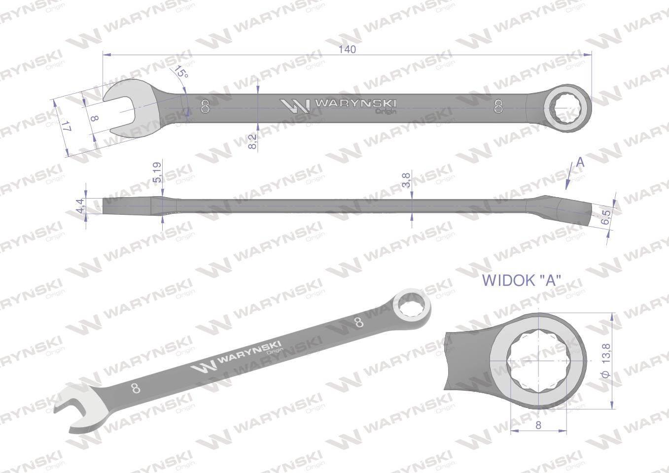 Klucz płasko-oczkowy 8mm crv standard asme b107-2010 waryński - zdjęcie 3
