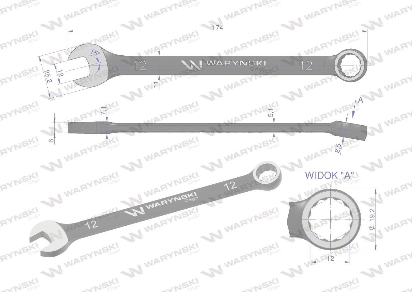 Klucz płasko-oczkowy 12mm crv standard asme b107-2010 waryński - zdjęcie 3