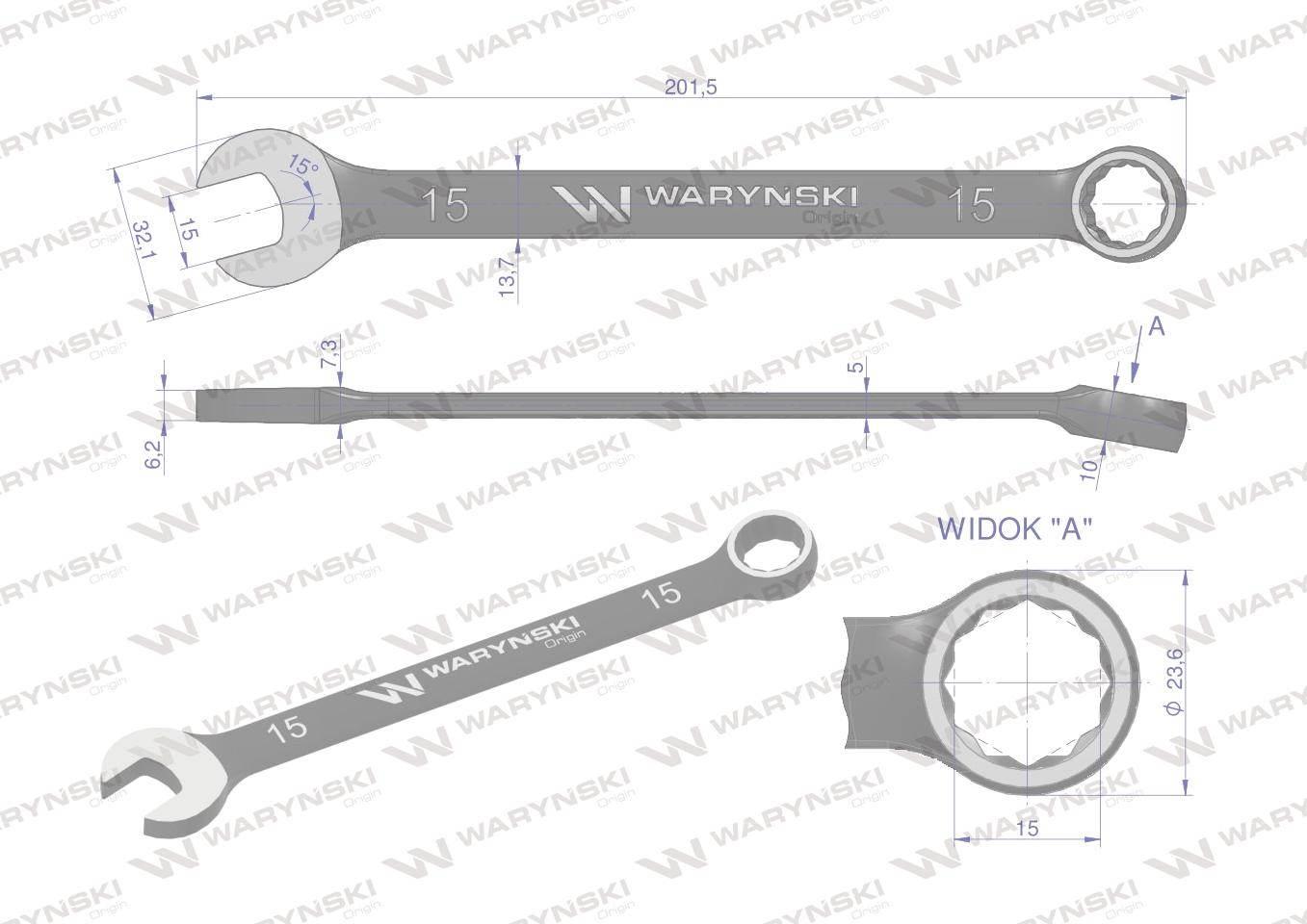 Klucz płasko-oczkowy 15mm crv standard asme b107-2010 waryński - zdjęcie 3