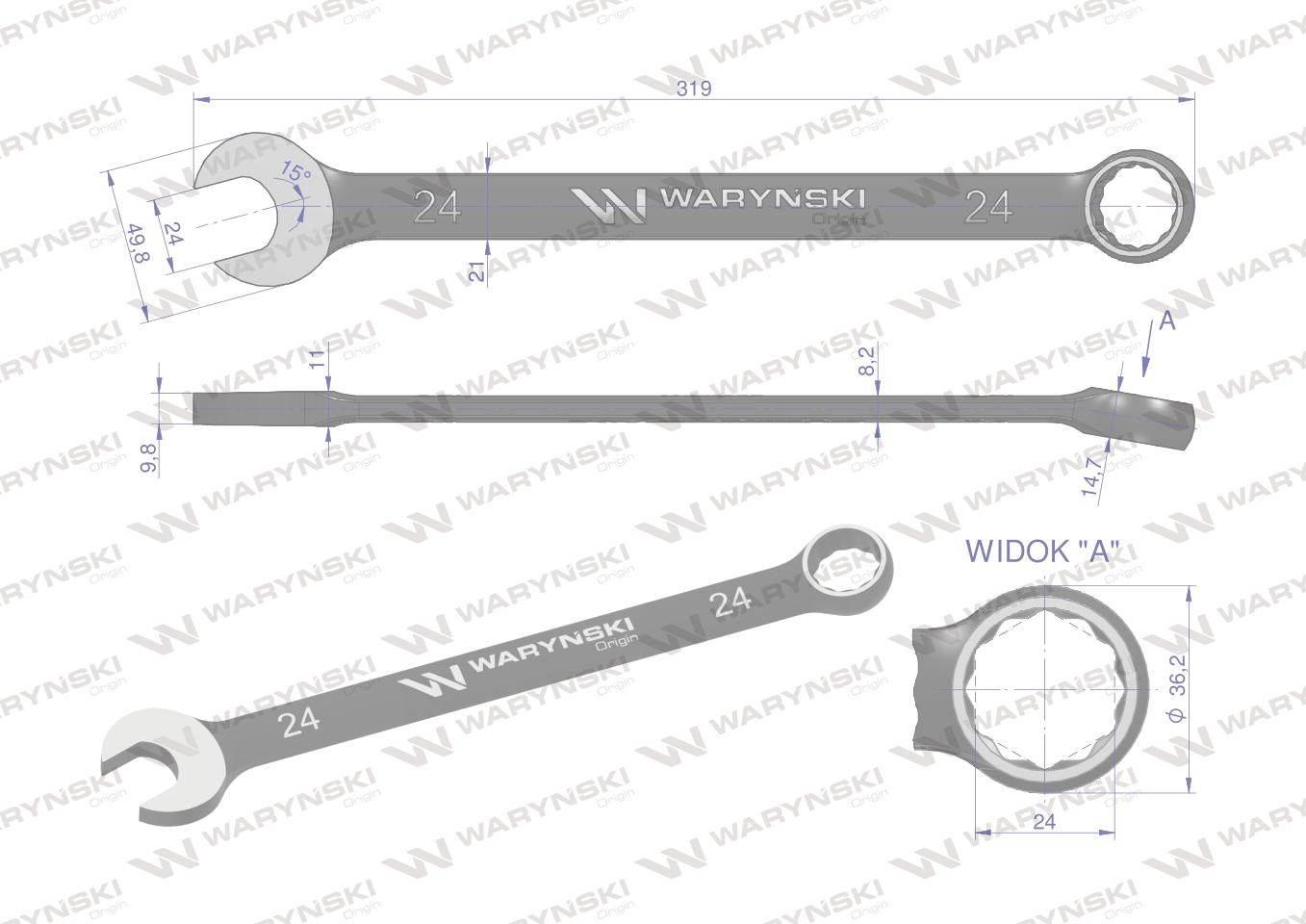 Klucz płasko-oczkowy 24mm crv standard asme b107-2010 waryński - zdjęcie 3