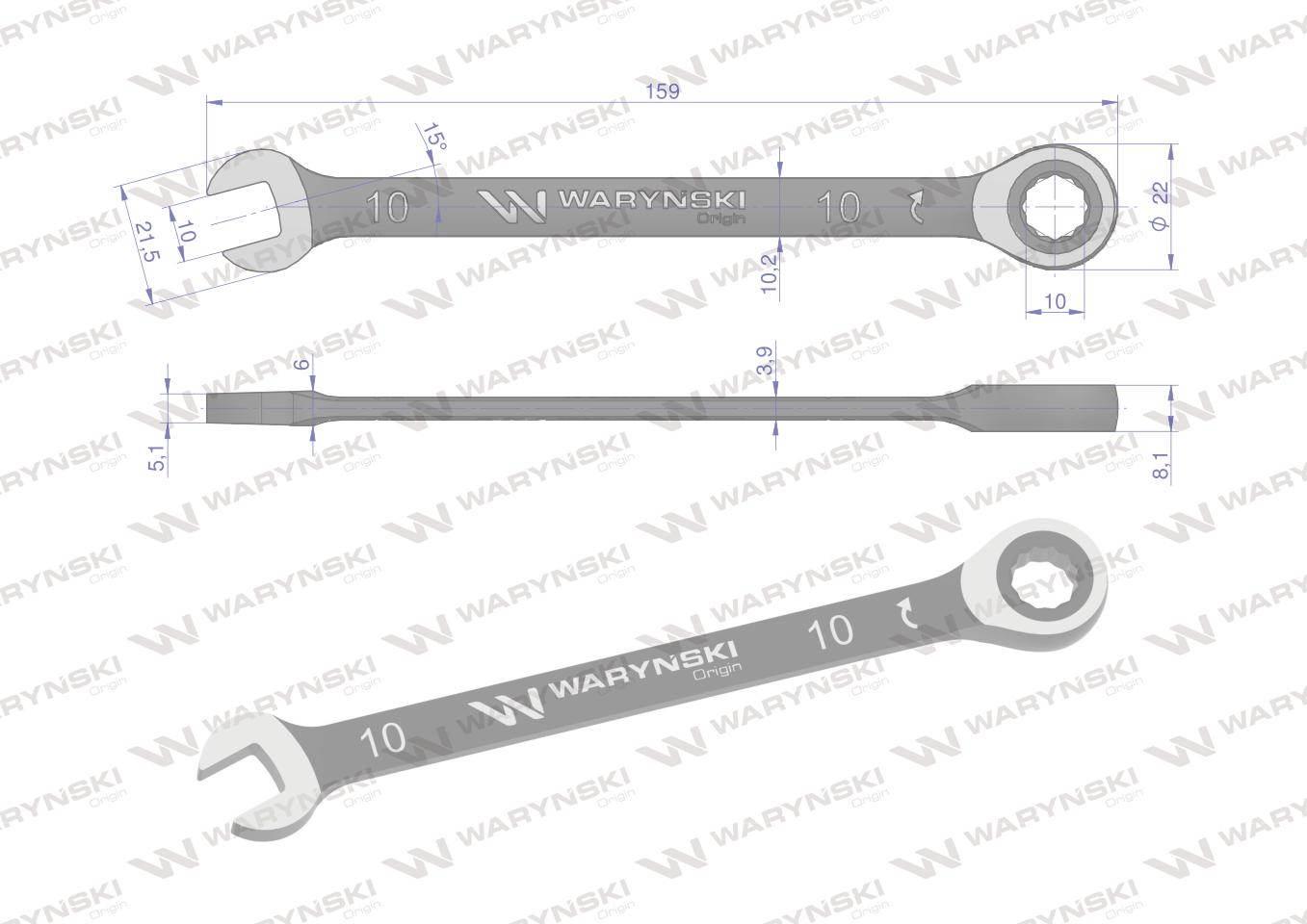 Klucz płasko-oczkowy 10mm z grzechotką 72 zęby standard asme b107-2010 wary - zdjęcie 2